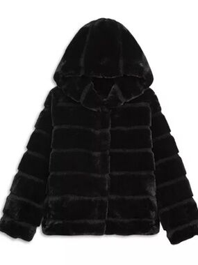 NWT APPARIS Goldie black faux fur hooded shirt coat jacket kids girls 12Y $225